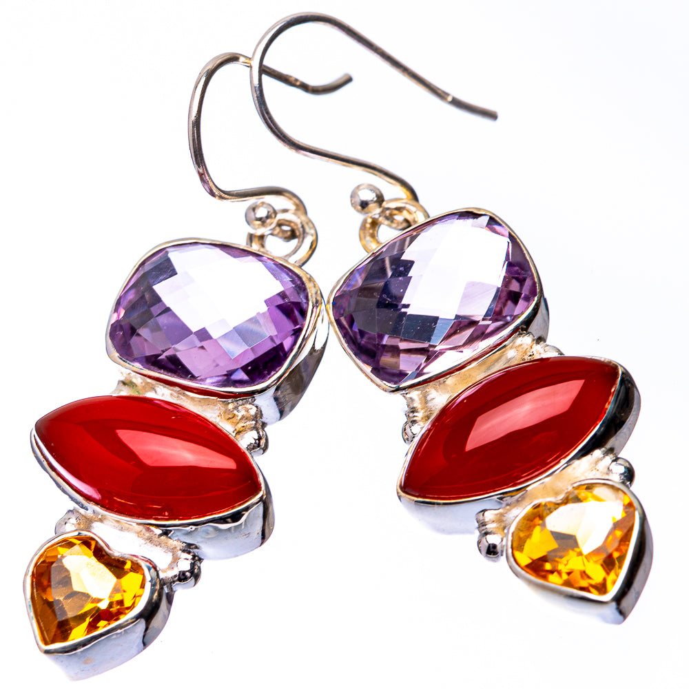Carnelian, Amethyst, Citrine Earrings 1 5/8" (925 Sterling Silver) E432307