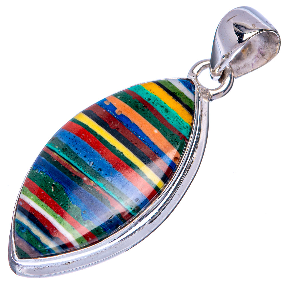 Rainbow Calsilica Pendant 1 5/8" (925 Sterling Silver) P41421