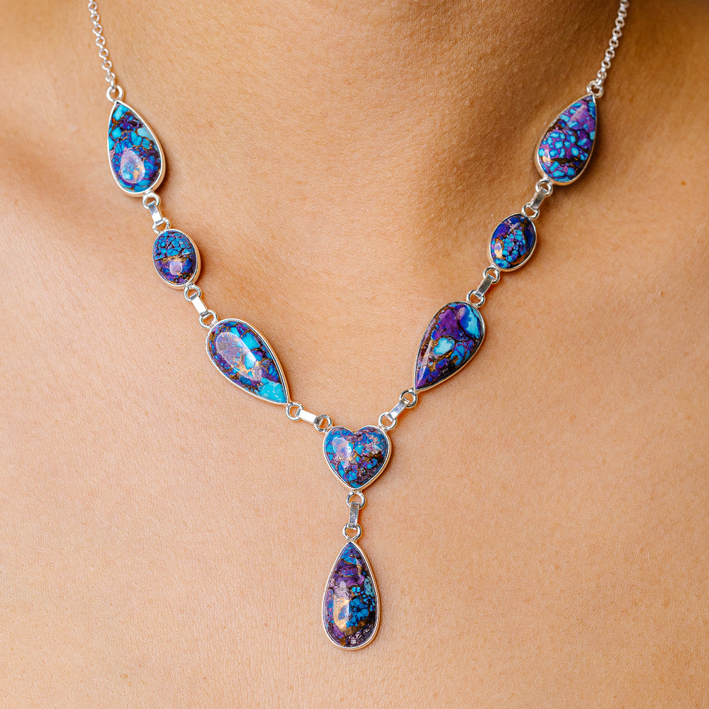 Purple Copper Composite Turquoise Heart Necklace 16.75 (925 Sterling Silver) NEC90221