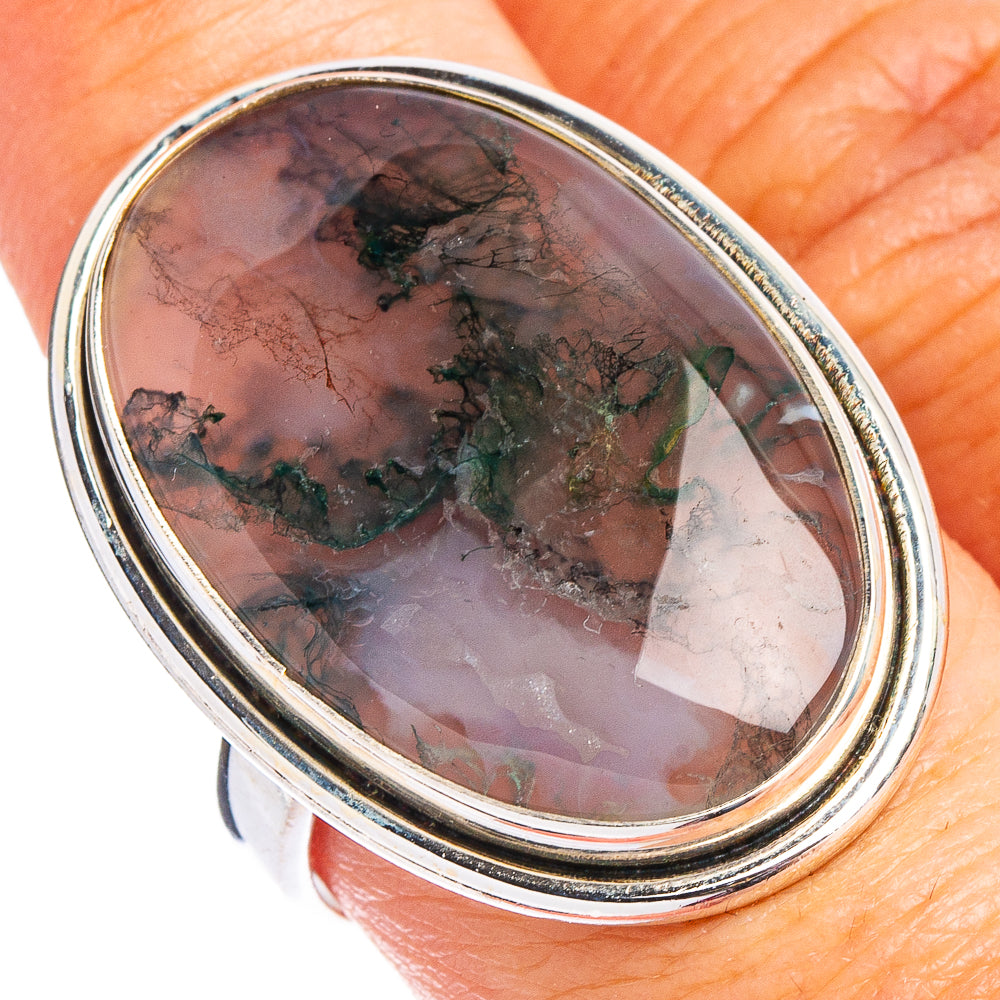 Green Moss Agate Heart Ring Size 7.75 (.925 Sterling Silver)
