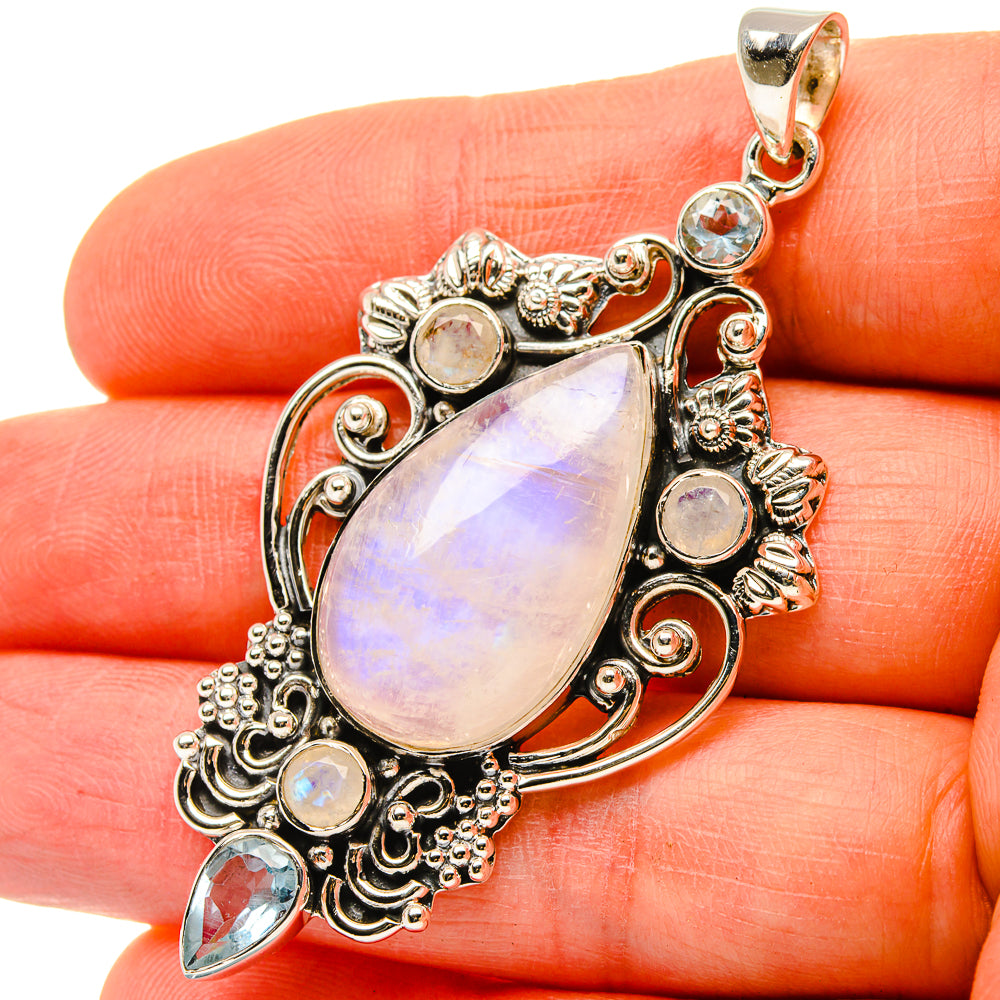Signature Rainbow Moonstone, Blue Topaz Pendant 2 3/8" (925 Sterling Silver) PD37844