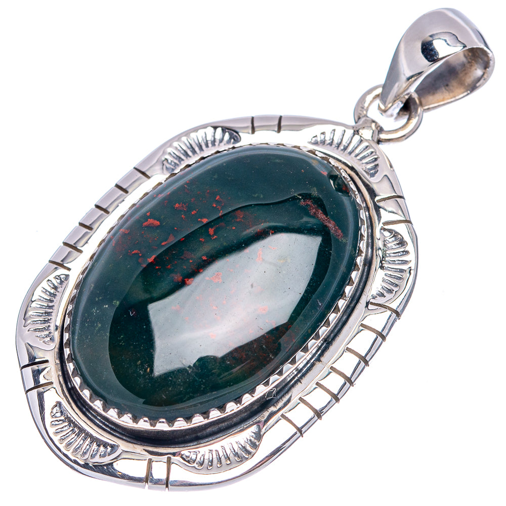 Premium Bloodstone Pendant 1 7/8" (.925 Sterling Silver)
