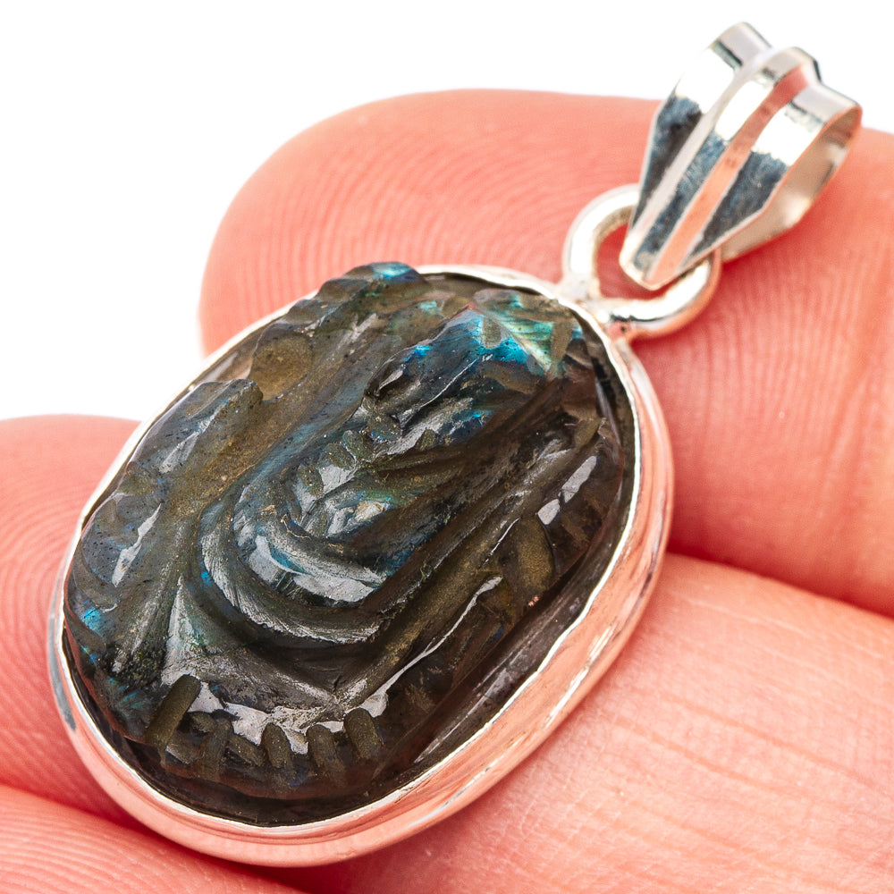 Carved Labradorite God Pendant 1 1/4" (925 Sterling Silver) P44164