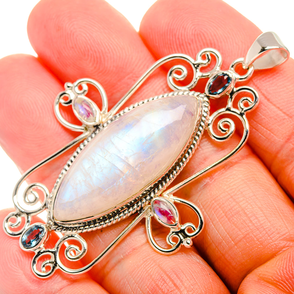 Signature Rainbow Moonstone, London Blue Topaz 925 Sterling Silver Pendant 2 3/8" (925 Sterling Silver) PD37788