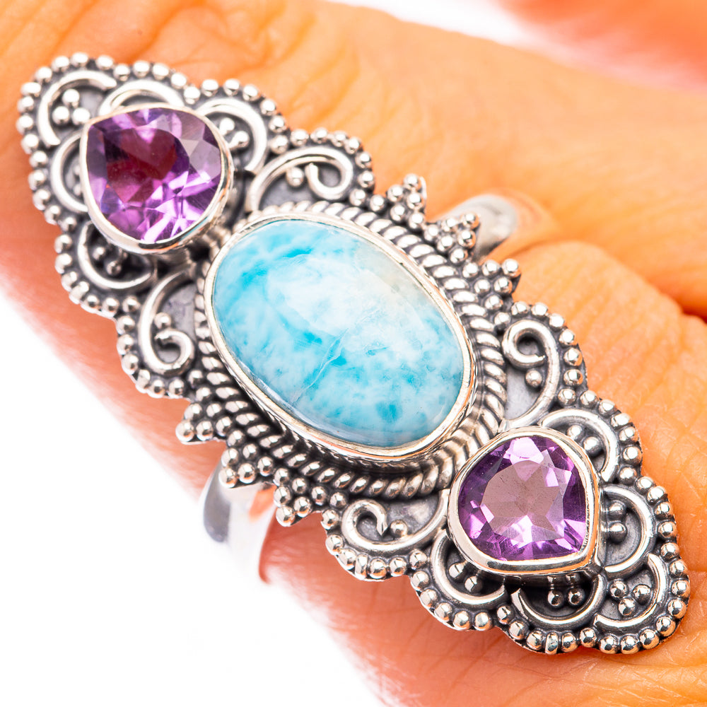 Large Larimar, Amethyst Ring Size 8.75 (925 Sterling Silver) R141649