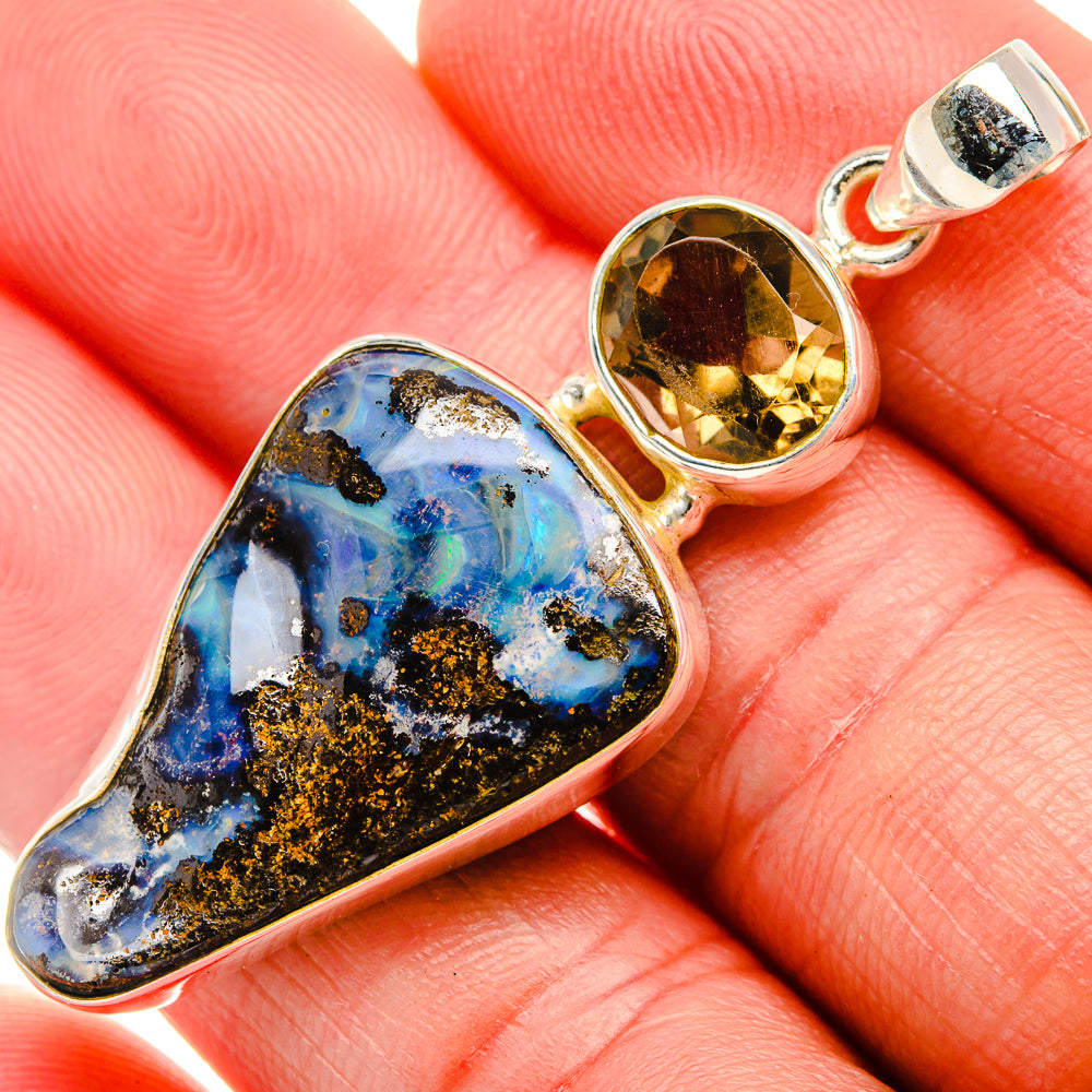 Boulder Opal, Smoky Quartz Pendant 2 1/8" (925 Sterling Silver) PD38252