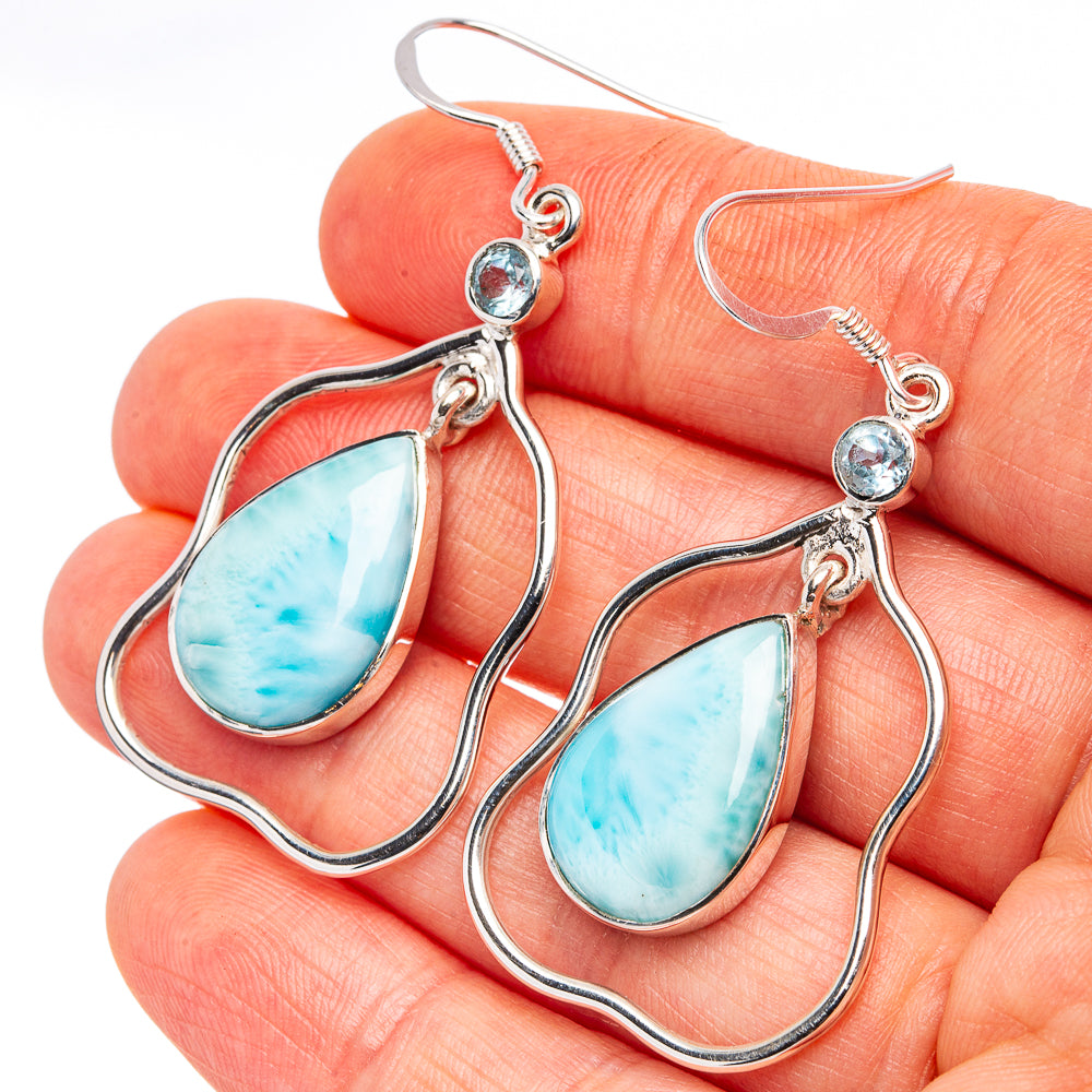 Signature Larimar, Blue Topaz Earrings 2 1/8" (.925 Sterling Silver)
