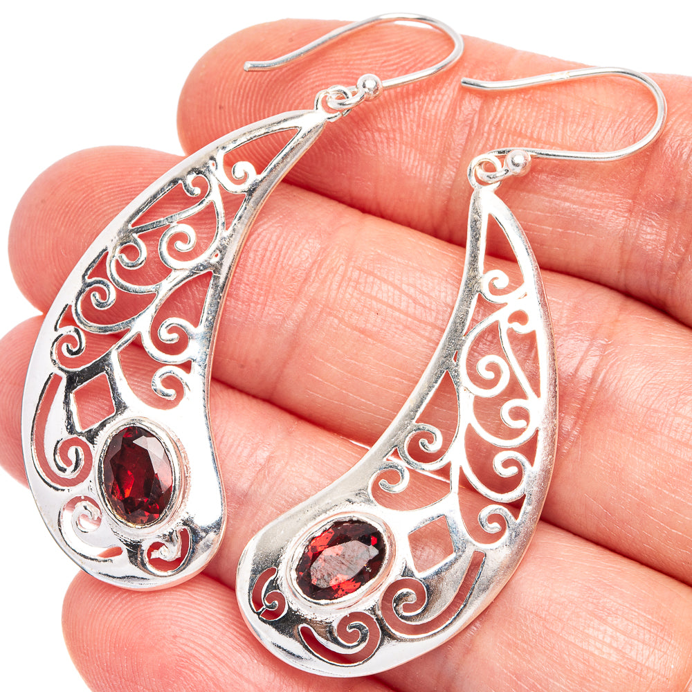 Garnet Earrings 2 1/8" (925 Sterling Silver) E433375