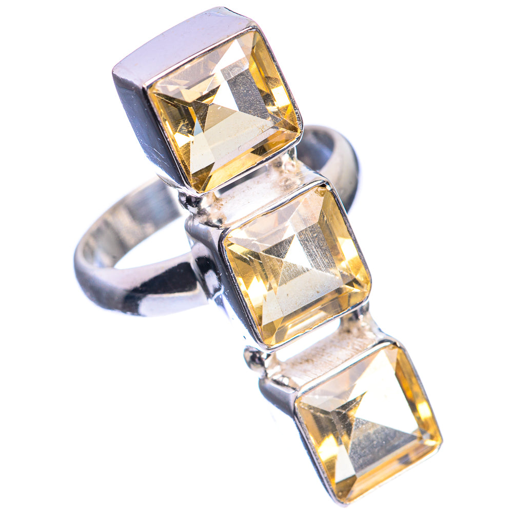 Large Faceted Citrine 925 Sterling Silver Ring Size 7