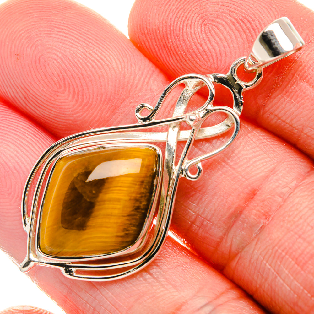 Premium Tiger Eye 925 Sterling Silver Pendant 1 3/4" (925 Sterling Silver) PD37767