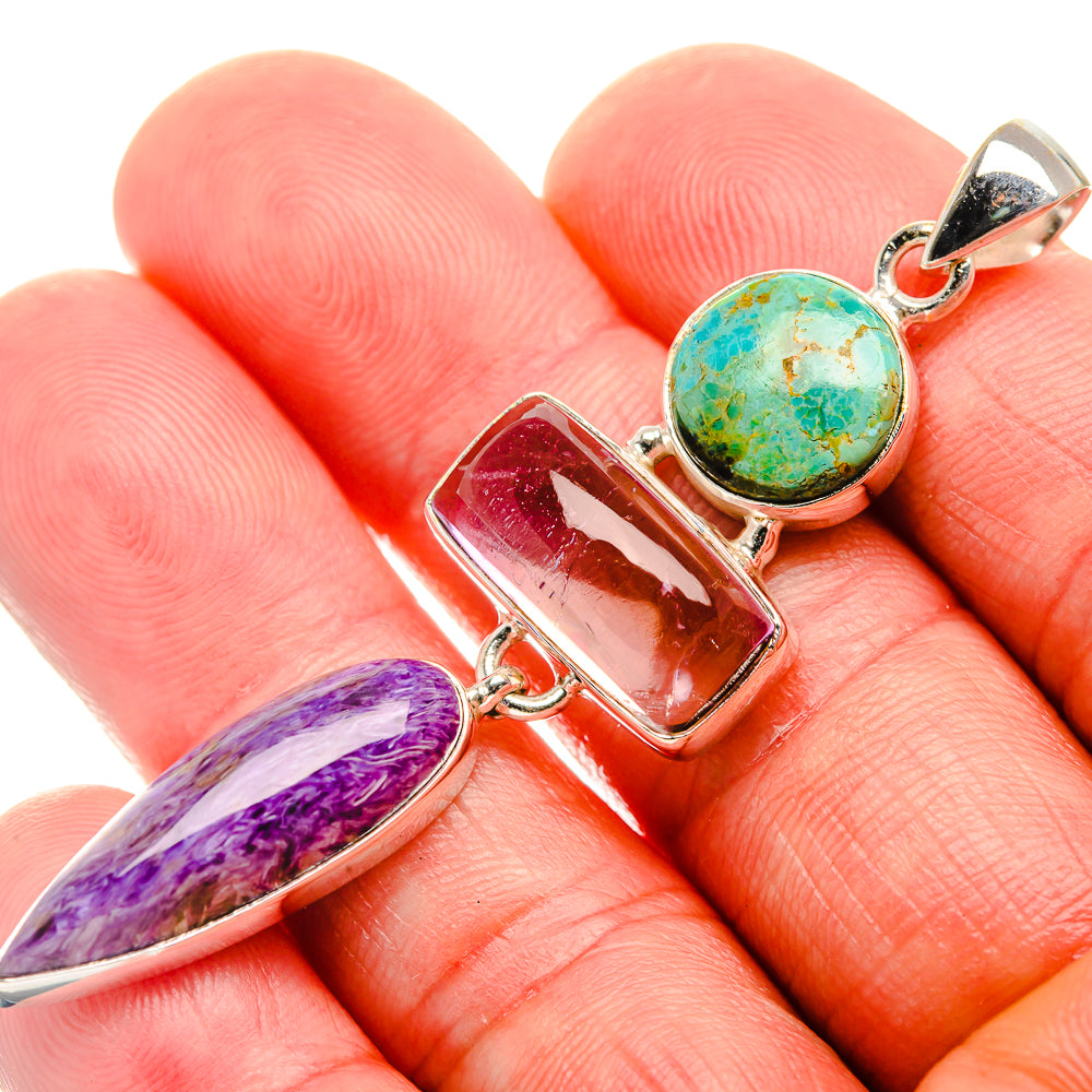 Charoite, Amethyst, Tibetan Turquoise Pendant 2 1/2" (925 Sterling Silver) PD38231