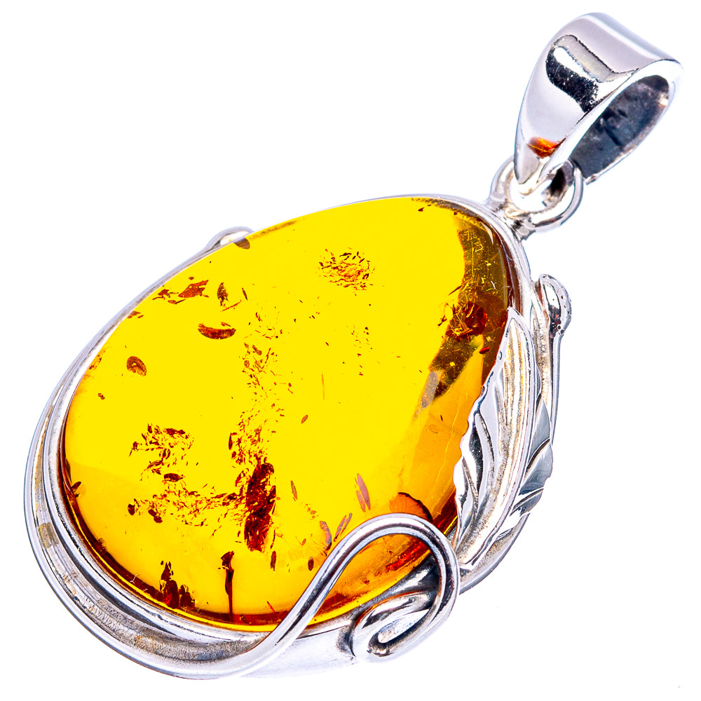 Baltic Amber Leaf Pendant 1 5/8" (.925 Sterling Silver)