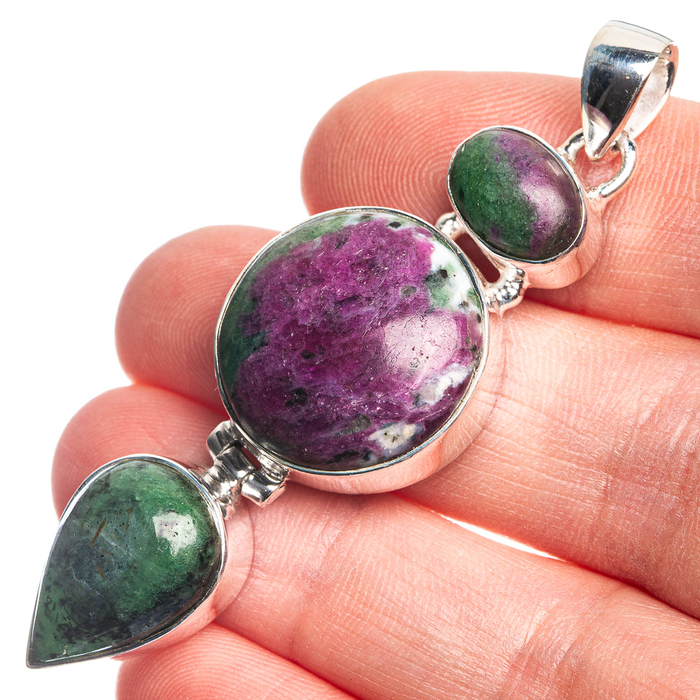Ruby Zoisite 925 Sterling Silver Pendant 2 3/8"