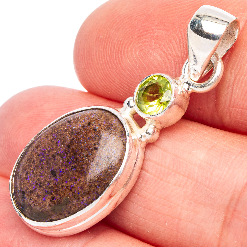Rare Andamooka Opal, Peridot Pendant 1 3/8" (925 Sterling Silver) P44120