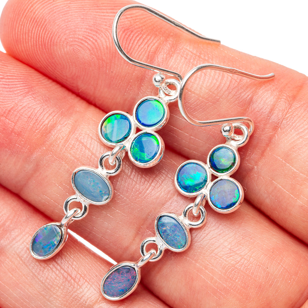 Rare Doublet Opal Earrings 1 5/8" (925 Sterling Silver) E1654
