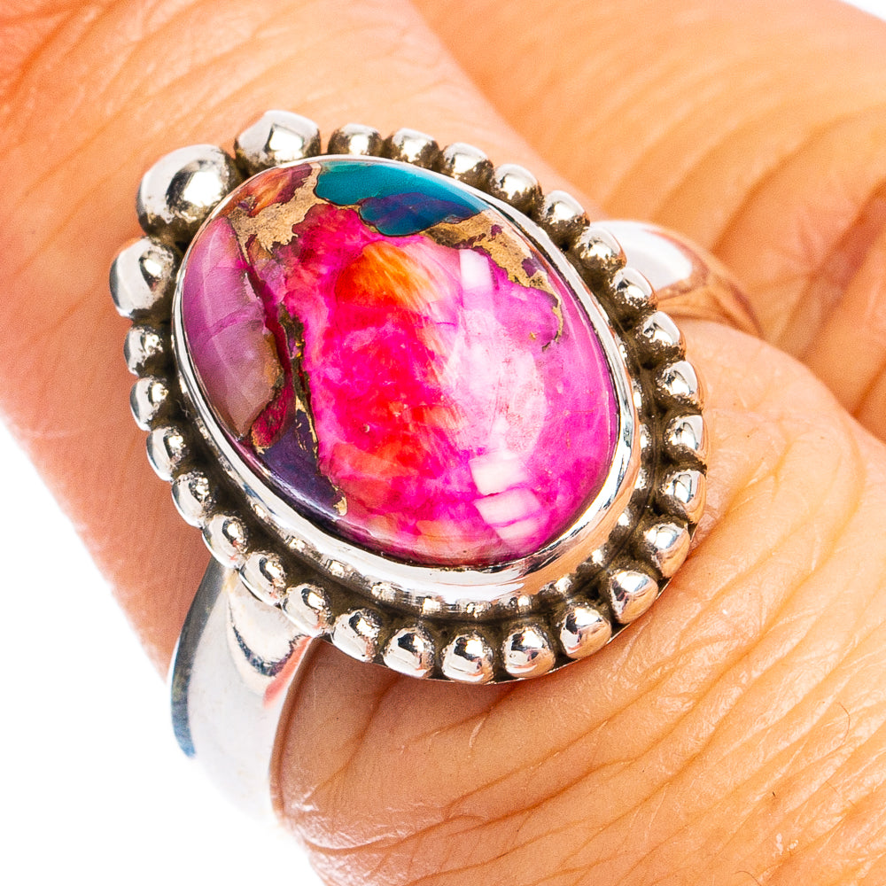 Kingman Pink Dahlia Turquoise Ring Size 7 (925 Sterling Silver) R8396