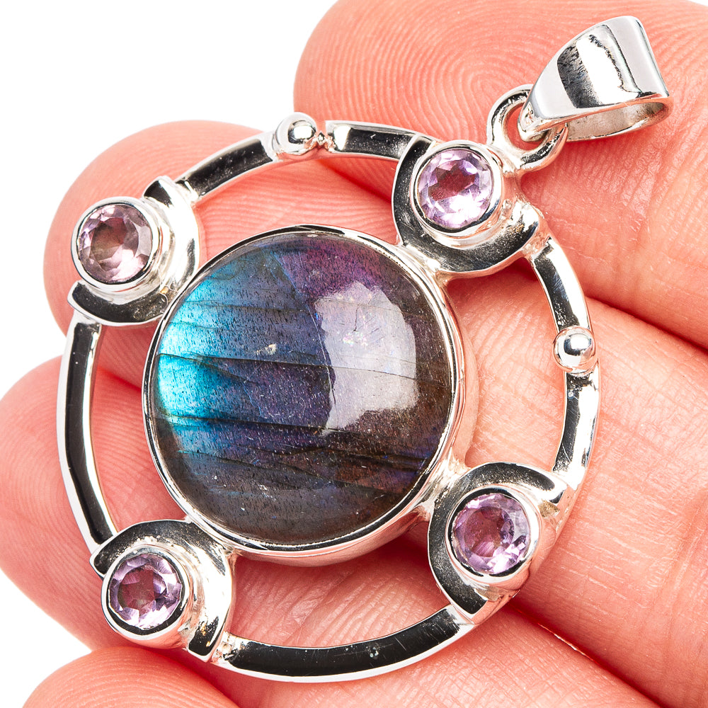 Labradorite, Amethyst 925 Sterling Silver Premium Pendants 1 1/2" (925 Sterling Silver) P43695