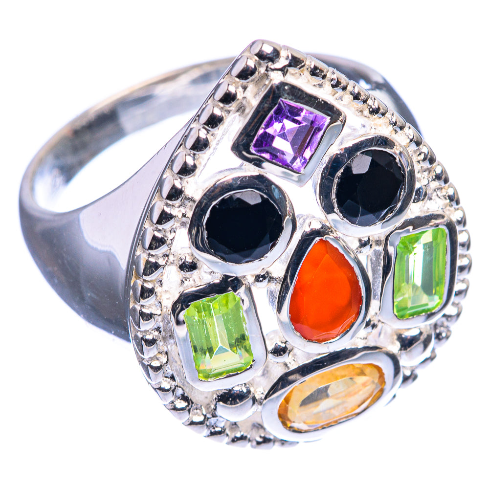Carnelian, Black Onyx, Amethyst, Peridot, Citrine Ring Size 8 (925 Sterling Silver) R142393