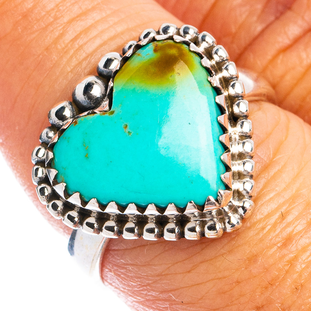 Rare Kingman Turquoise Heart Ring Size 8 (925 Sterling Silver) R8458