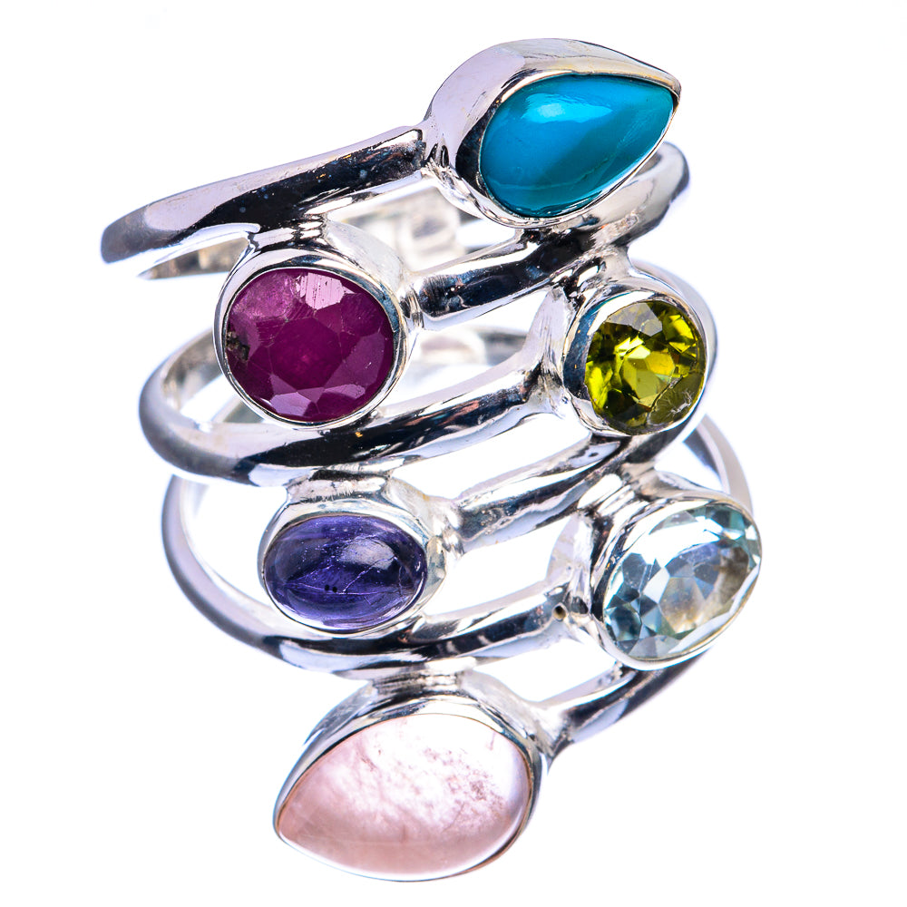 Sleeping Beauty Turquoise, Ruby, Peridot, Tanzanite, Blue Topaz, Rose Quartz Ring Size 8.75 (925 Sterling Silver) R142458