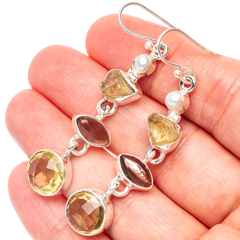 Citrine, Cultured Pearl Earrings 2 1/4" (925 Sterling Silver) E2374