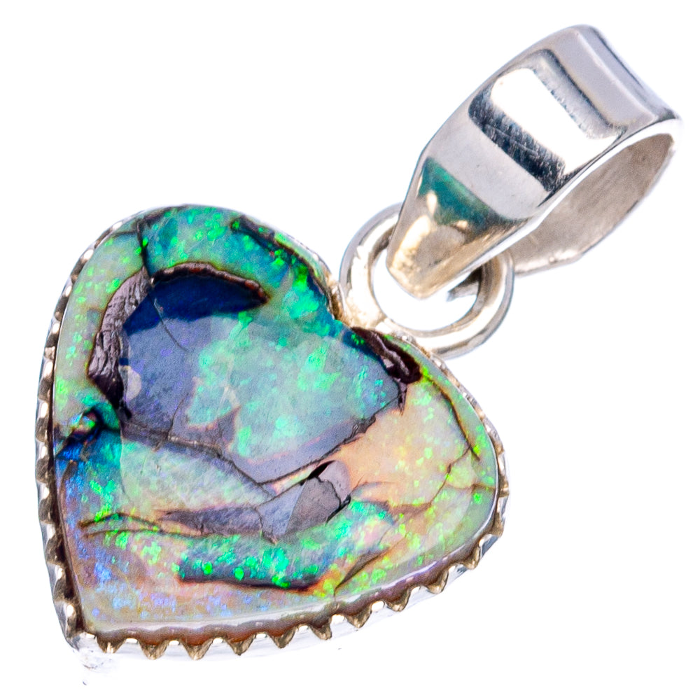 Rare Sterling Opal Heart Pendant 1 1/8" (.925 Sterling Silver)