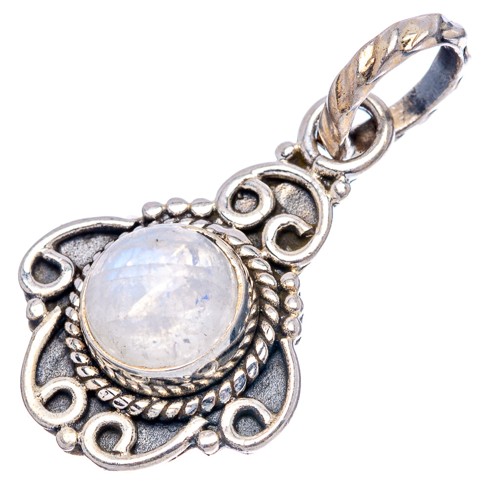 Dainty Rainbow Moonstone Pendant 1 1/8" (.925 Sterling Silver)