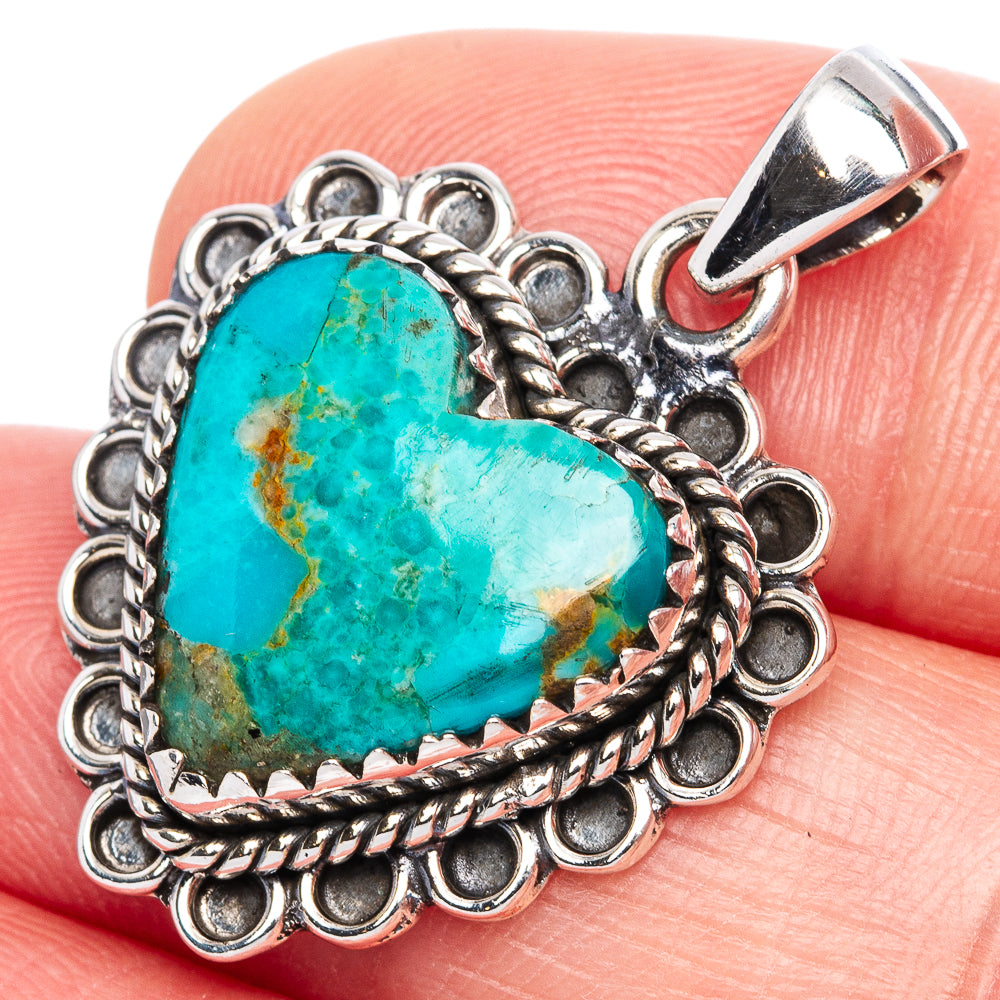 Rare Arizona Turquoise Heart Pendant 1 1/8" (925 Sterling Silver) P42124