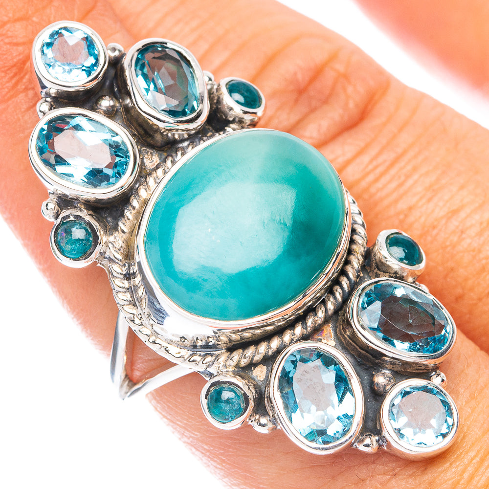 Signature Larimar, Blue Topaz Ring Size 7 (925 Sterling Silver) R7596