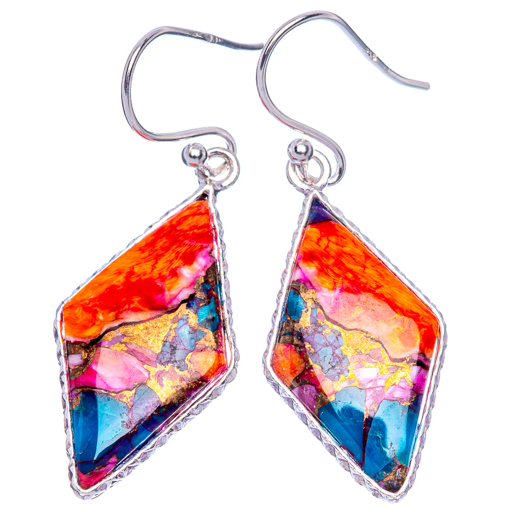 Kingman Pink Dahlia Turquoise Earrings 1 5/8" (925 Sterling Silver) E1170