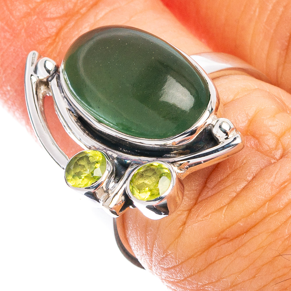 Premium Nephrite Jade, Peridot Ring Size 6 (925 Sterling Silver) R8027