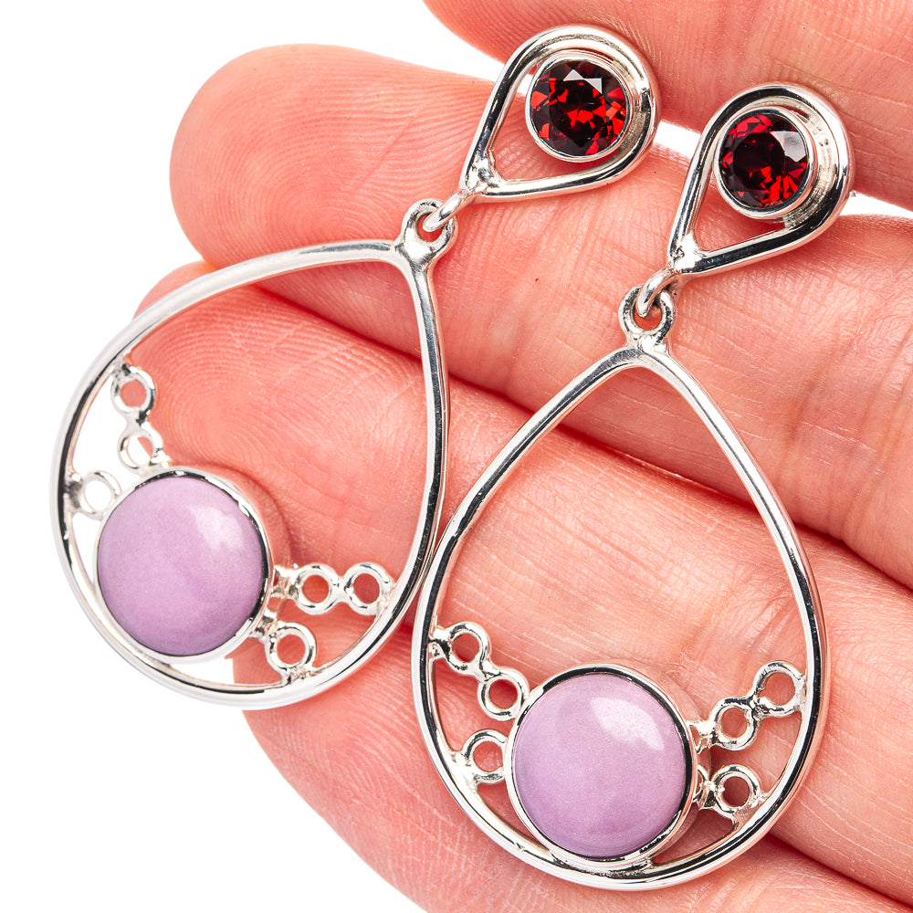 Premium Phosphosiderite, Garnet Earrings 1 3/4" (.925 Sterling Silver)