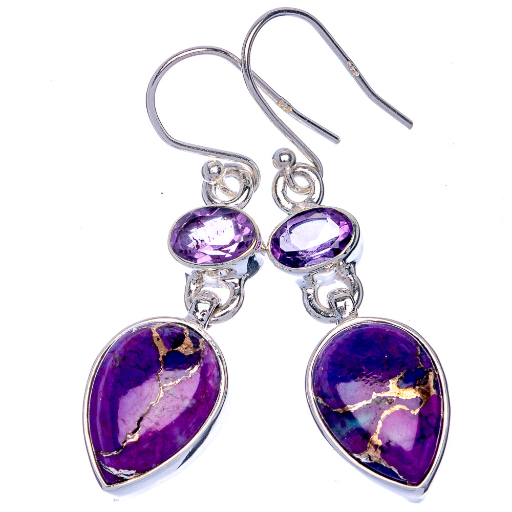 Purple Copper Composite Turquoise, Amethyst Earrings 1 5/8" (925 Sterling Silver) E433070