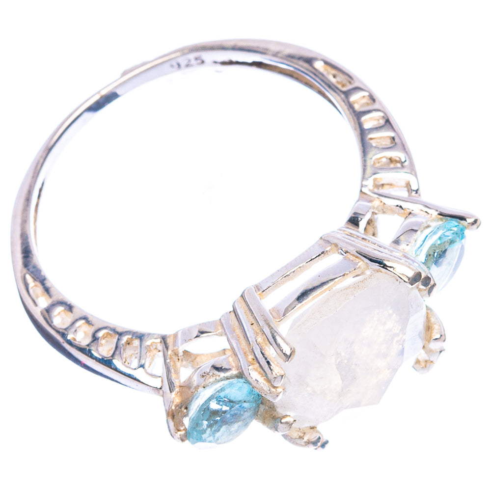Rainbow Moonstone, Blue Topaz Ring Size 9 (925 Sterling Silver) R4797