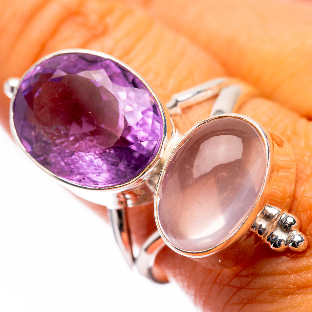 Large Amethyst, Rose Quartz Ring Size 10 (925 Sterling Silver) R140630