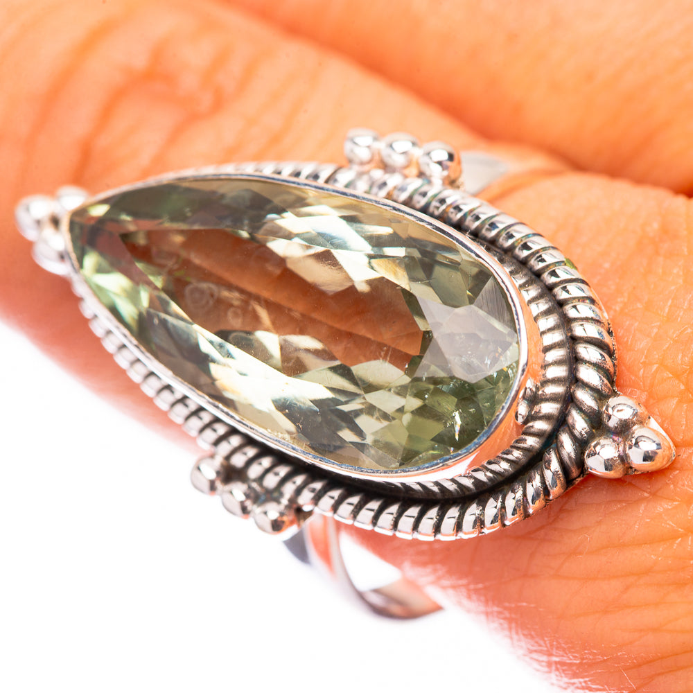 Large Faceted Green Amethyst 925 Sterling Silver Ring Size 10.75 (925 Sterling Silver) RING140459