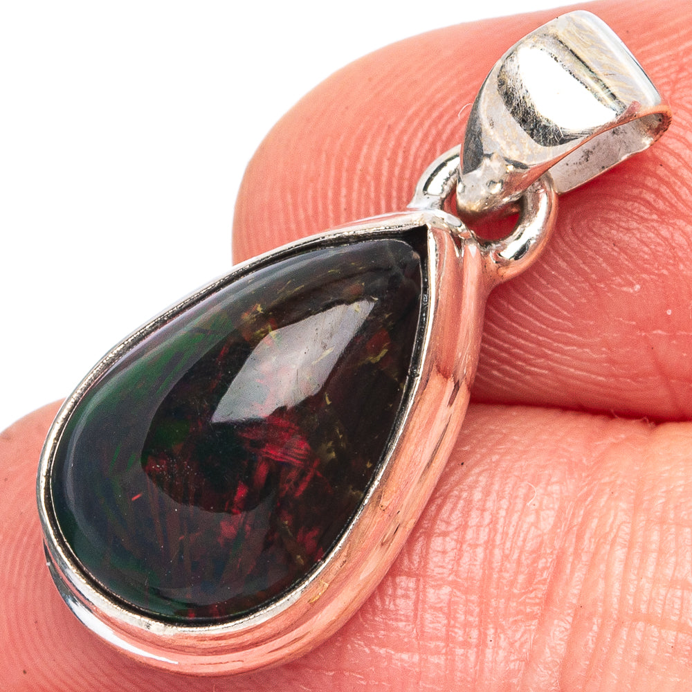 Large Rare Black Opal Pendant 1 1/8" (925 Sterling Silver) P43447