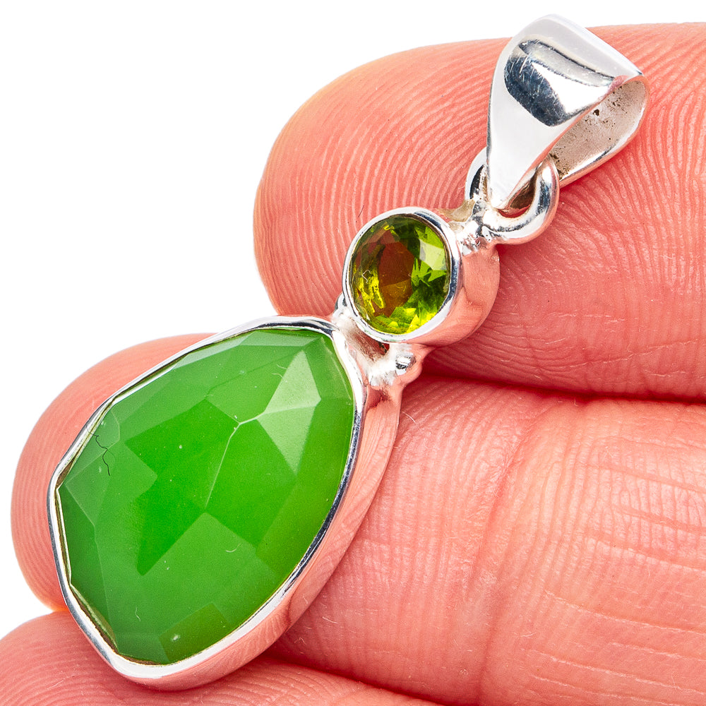 Green Chalcedony, Peridot Pendant 1 3/8" (925 Sterling Silver) P45551