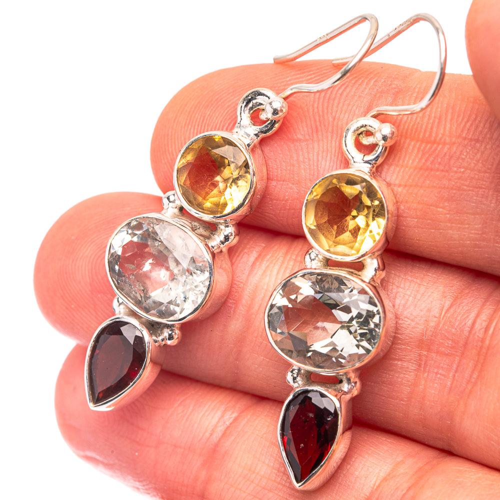 White Quartz, Citrine, Garnet 925 Sterling Silver Earrings 1 5/8" (925 Sterling Silver) EARR432221