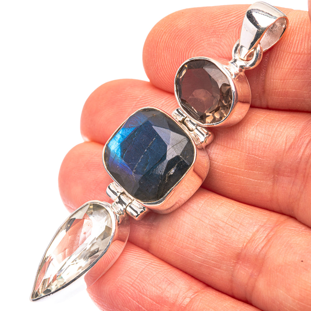 Labradorite, White Quartz, Smoky Quartz 925 Sterling Silver Pendant 2 3/8" (925 Sterling Silver) PD38664