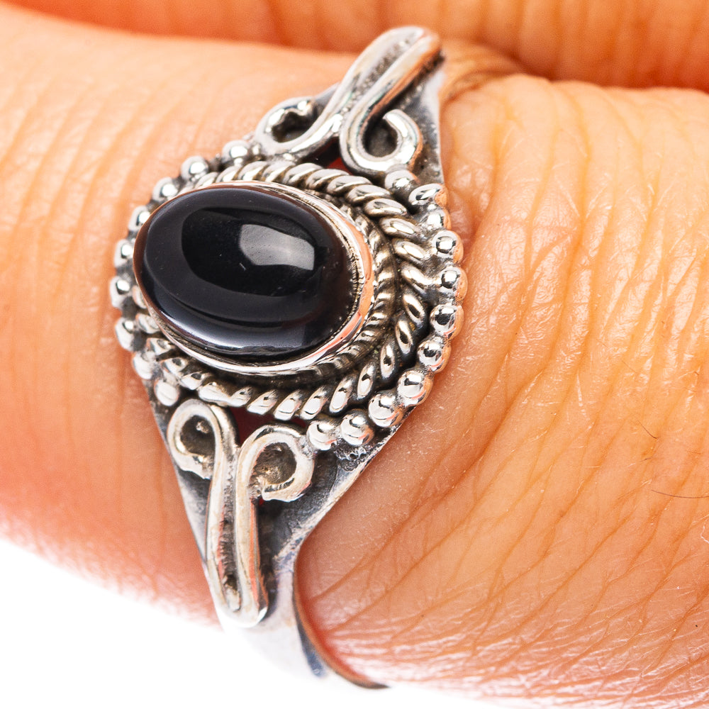Black Onyx Dainty Ring Size 7.75 (925 Sterling Silver) R5934