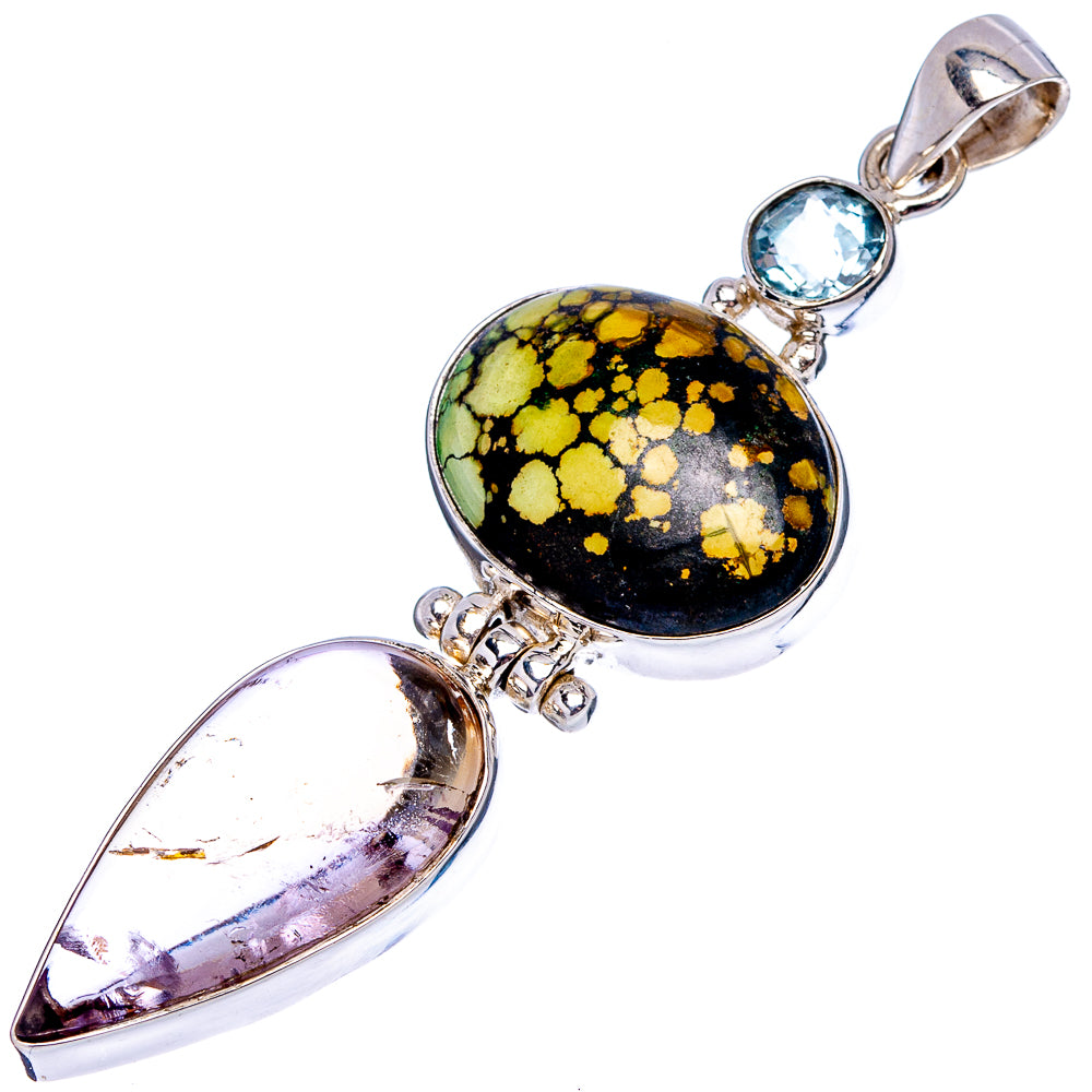Premium Tibetan Turquoise, Ametrine, Blue Topaz Pendant 2 1/2" (.925 Sterling Silver)