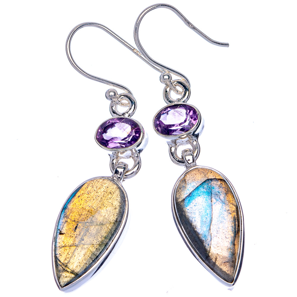 Labradorite, Amethyst Earrings 1 7/8" (925 Sterling Silver) E433109