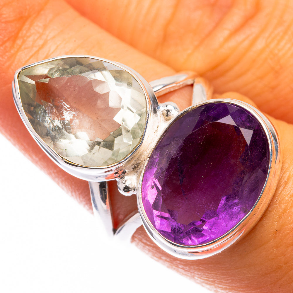 Large Amethyst, White Quartz Ring Size 7 (925 Sterling Silver) R141169