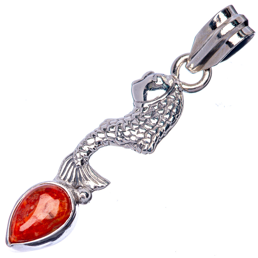 Mexican Fire Agate Dainty Pendant 1 5/8" (925 Sterling Silver) P39895