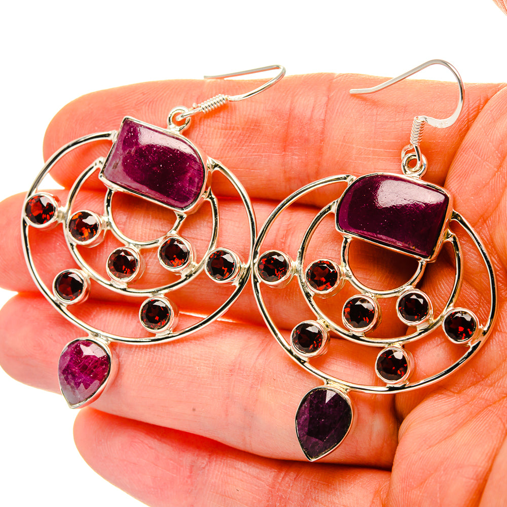 Signature Ruby, Garnet Earrings 2 1/4" (925 Sterling Silver) EARR431987