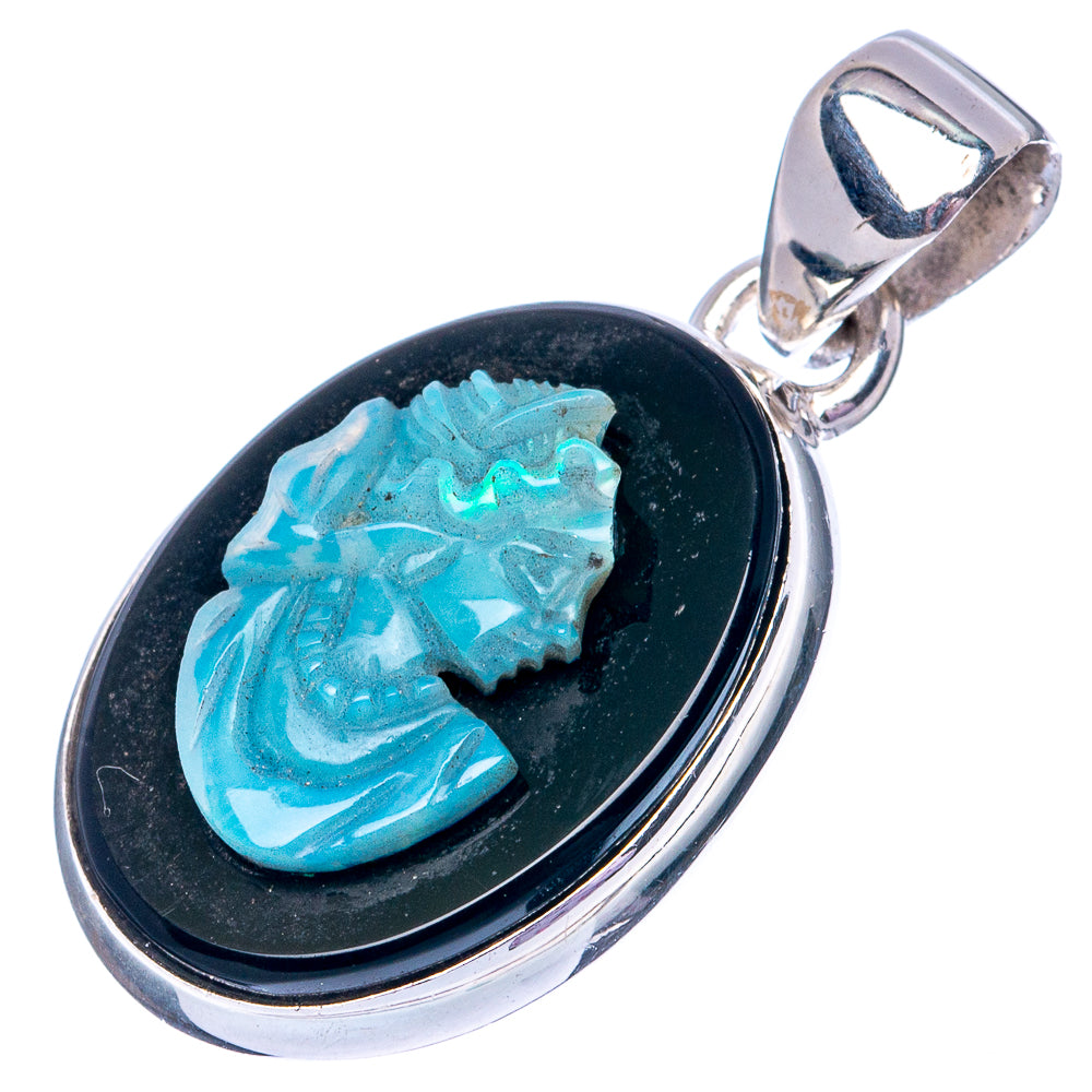 Lady Face Opal Cameo 925 Sterling Silver Pendant 1 1/4" (925 Sterling Silver) P42666