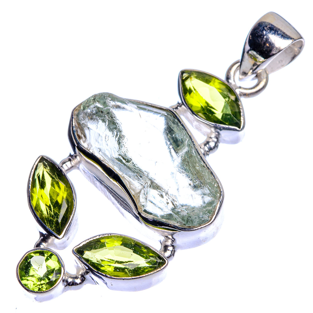 Rough Aquamarine, Peridot Pendant 1 3/4" (925 Sterling Silver) P39741