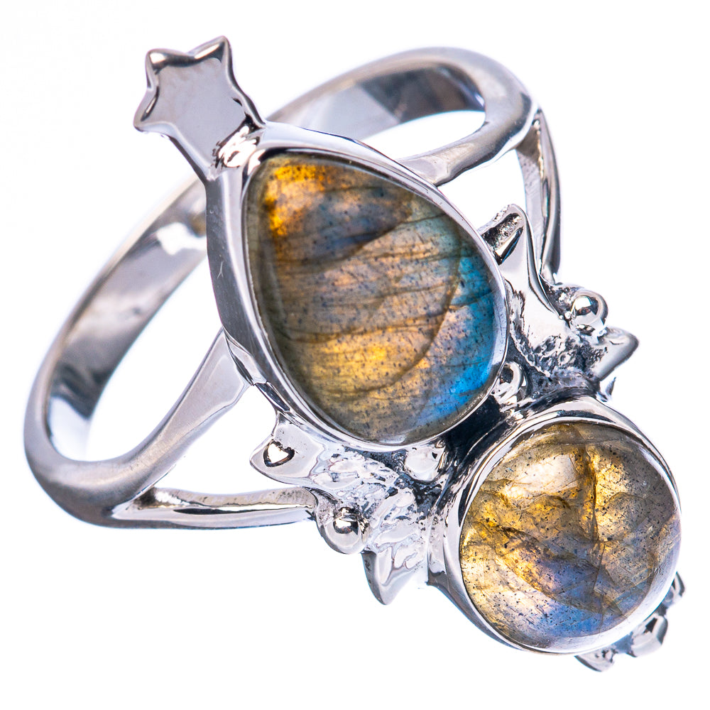 Premium Labradorite Moon Star 925 Sterling Silver Ring Size 8.75 Ana Co R3613