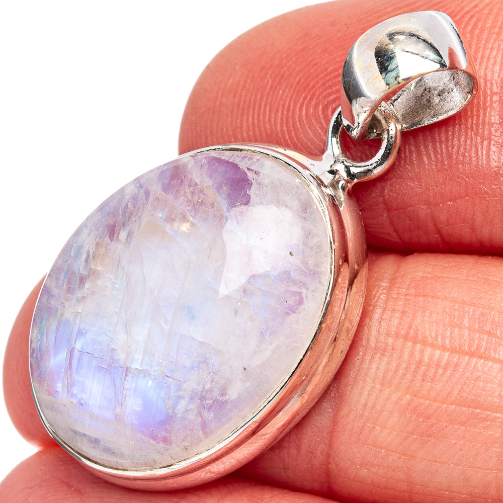 Rainbow Moonstone Pendant 1 3/8" (.925 Sterling Silver)
